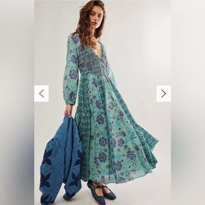 Free People A New Way Maxi Dress, Size Small, Teal Blue